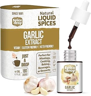 Spice Drop Pure Garlic Extract - Salad Dressing, Seasoning, Cooking, Baking, Dips | Premium Quality & High Aroma | Whole Garlic Pods Extract | No Added Color or Preservative | 0.17 Oz (Pack of 1)