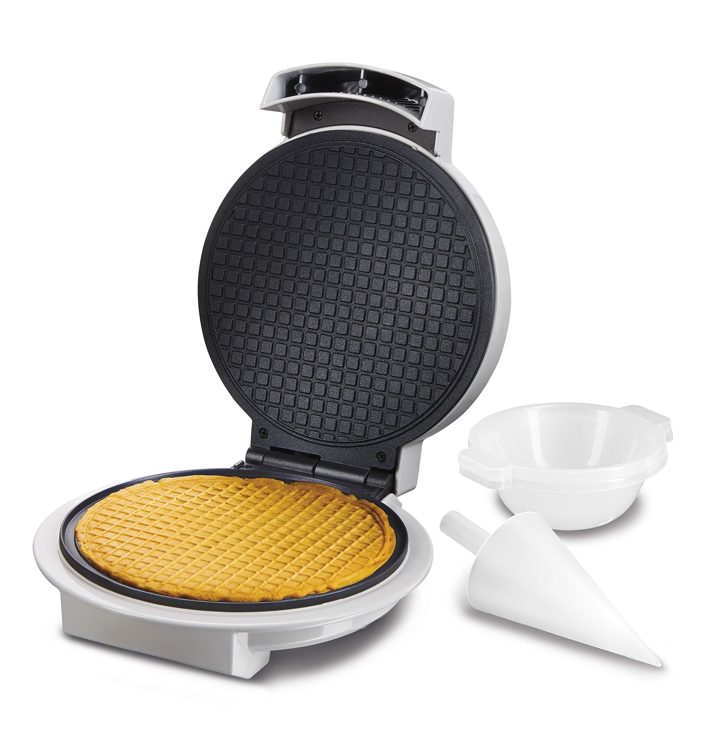 Proctor Silex Waffle Cone and Ice Cream Bowl Maker with Browning Control, Shaper Roller and Cup Press, 7.5” PFAS-Free Nonstick Plates, White (26410MN)