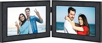Indianara Customised 5 x 7 Tabletop Horizontal Double Hinged Engineered Wood Black Photo Frame with shatter-resistant Glass - Upload 2 Landscape/Horizontal Photos for Print