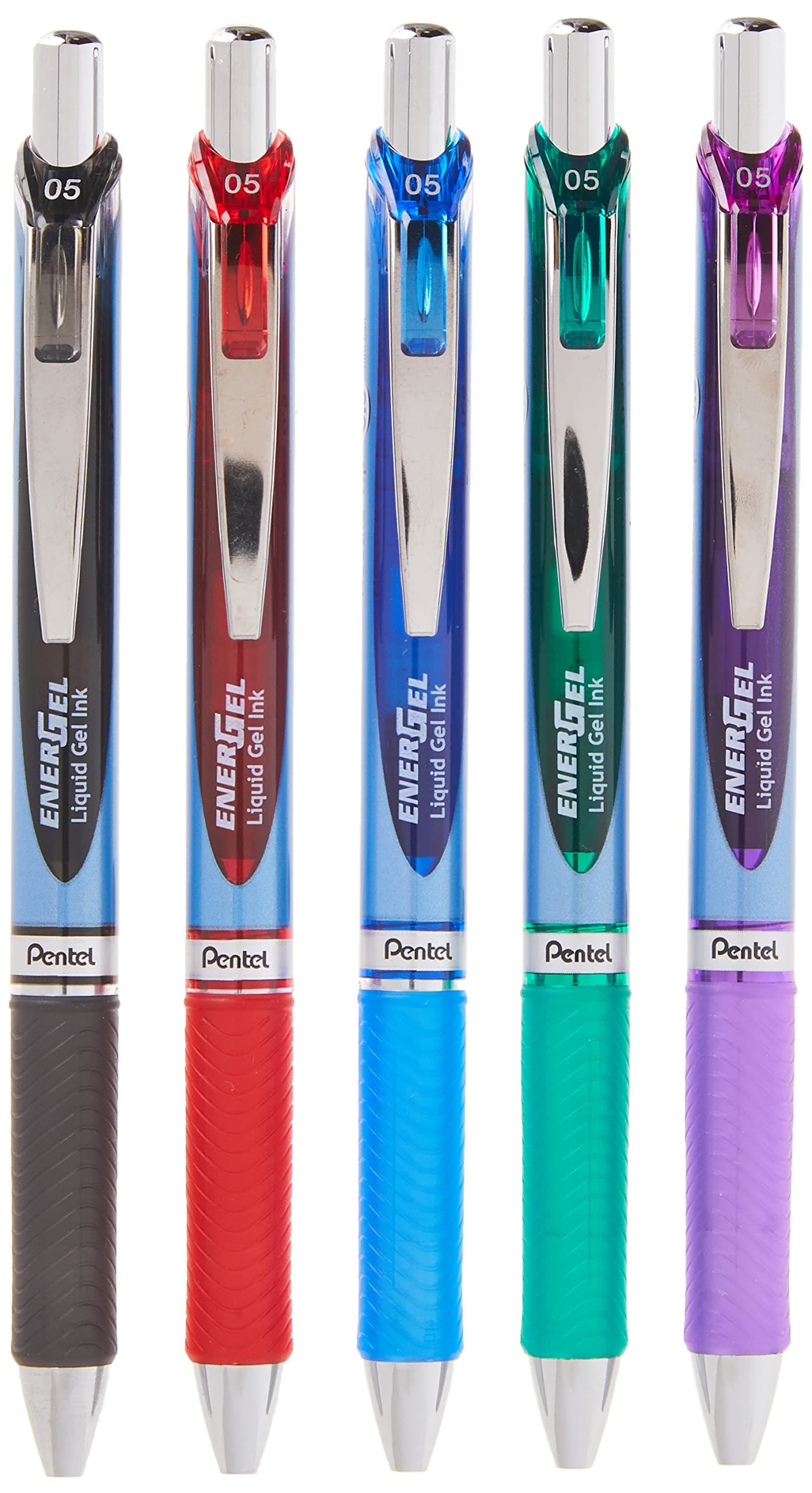 Pentel Gel Ink Pen, Retractable 0.5mm, Metal Tip, Assorted Colors, Pack Of 5 (Bln75Bp5M)