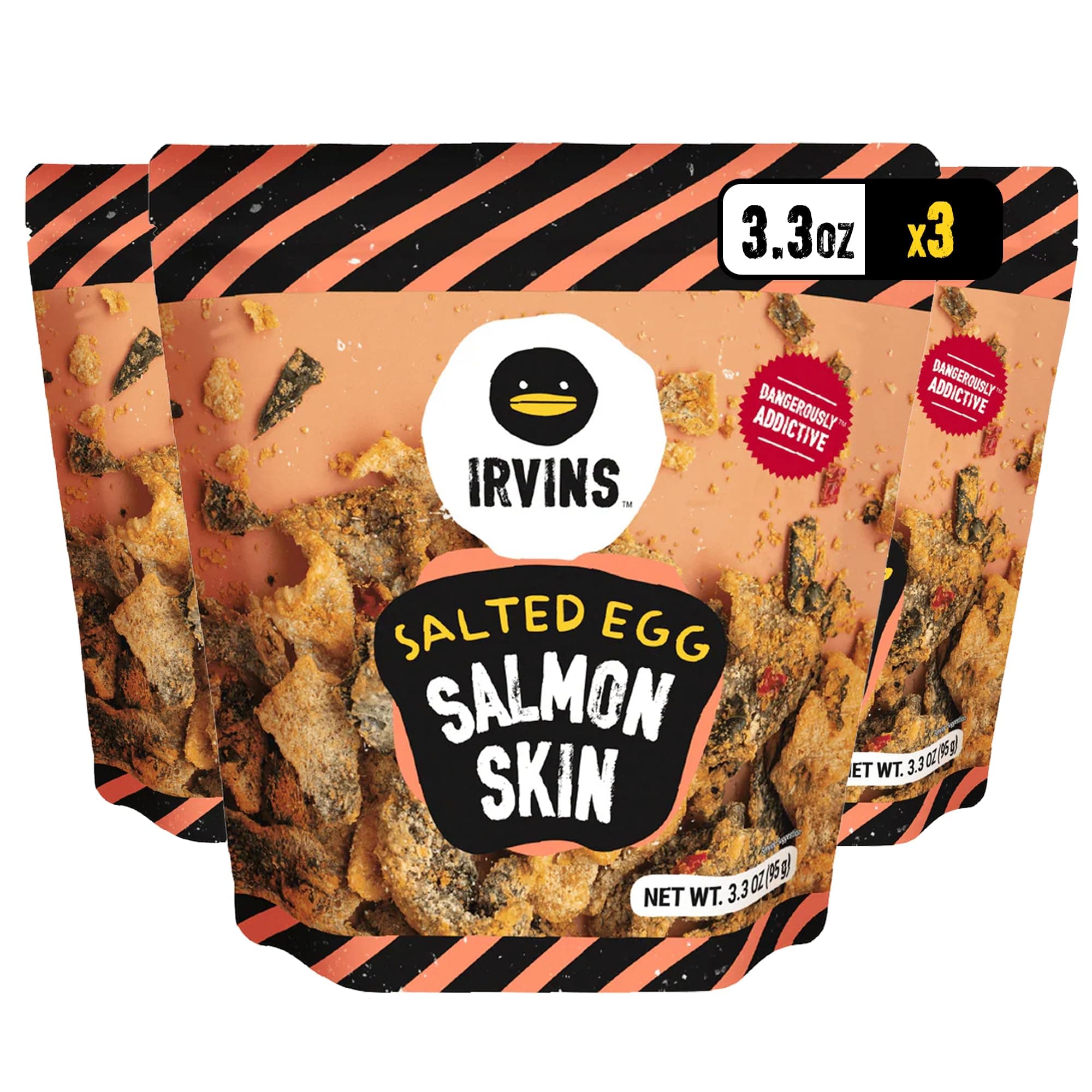 Salted Egg Salmon Skin Chips & Crisps - Premium Hand Cooked, Halal, Keto-Friendly, High Protein Snack | Dangerously Addictive | (3.3 oz, Pack of 3)