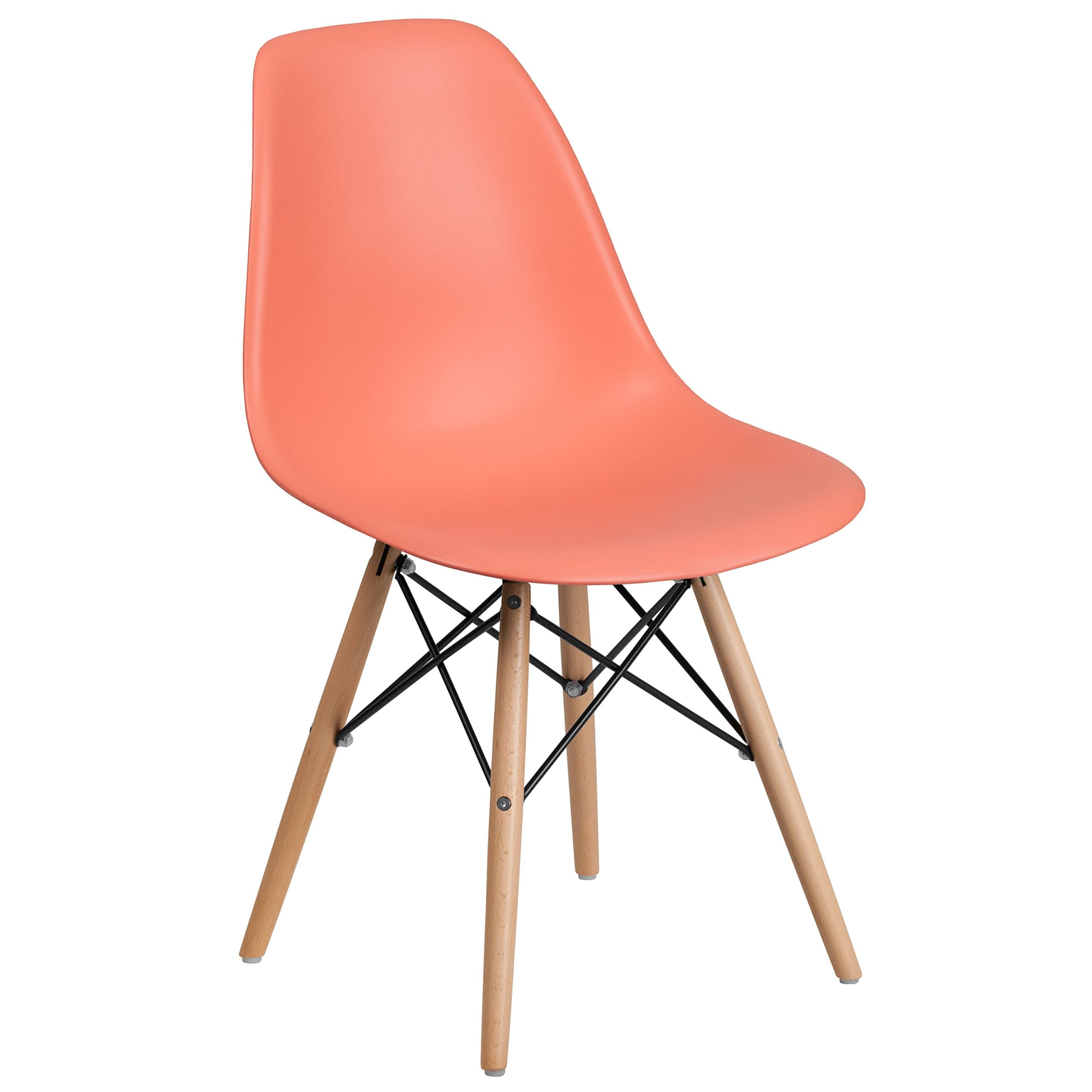 Elon Series Peach Plastic Chair with Wood Base