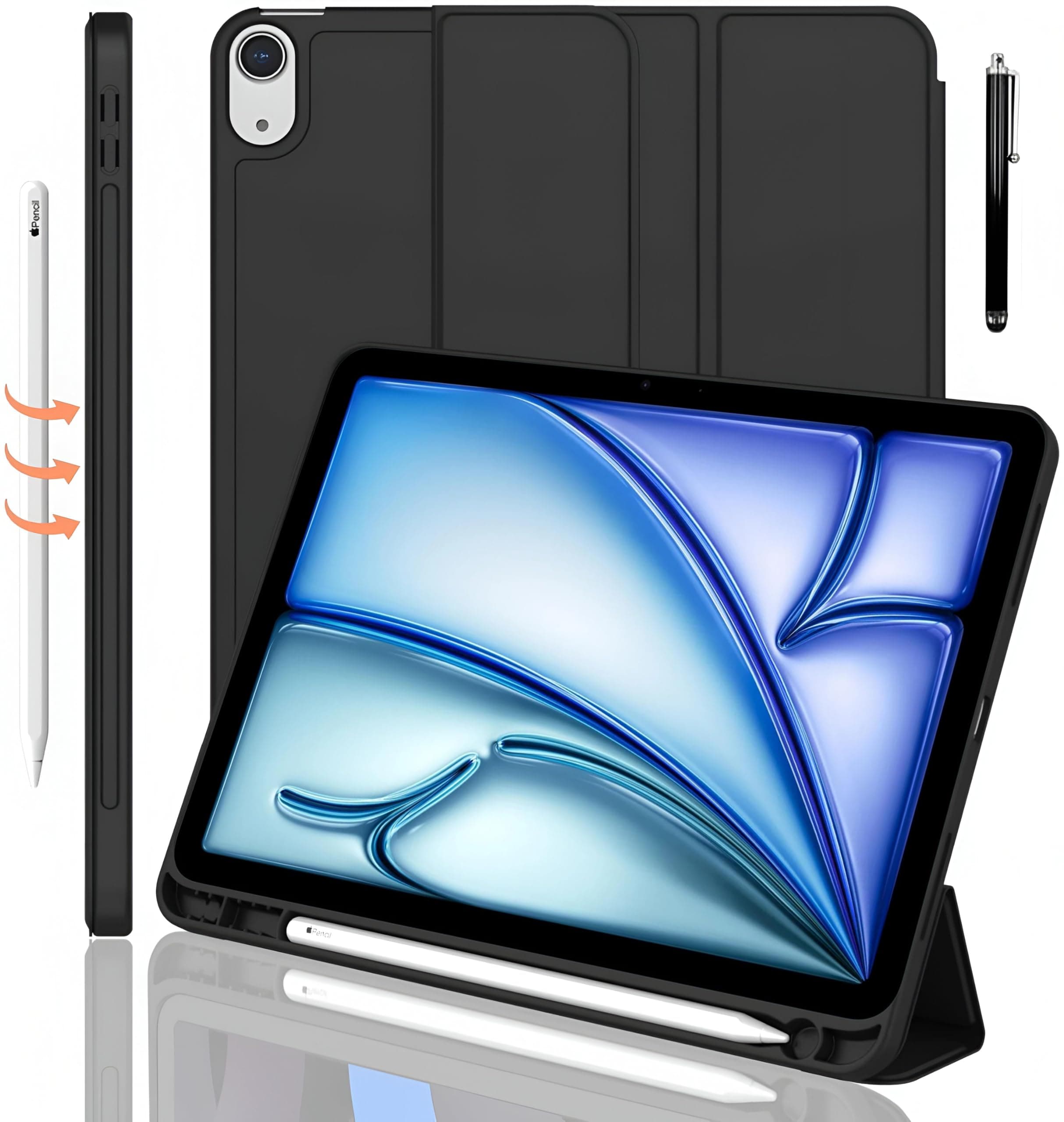 ProElite case for iPad Air 11 inch M4/M3/M2 2026/2025/2024, iPad Air 5th/4th Gen Case 10.9 Inch, Smart Flip Case Cover for Apple iPad Air with Pencil Holder [Auto Sleep/Wake] with Stylus Pen - Black