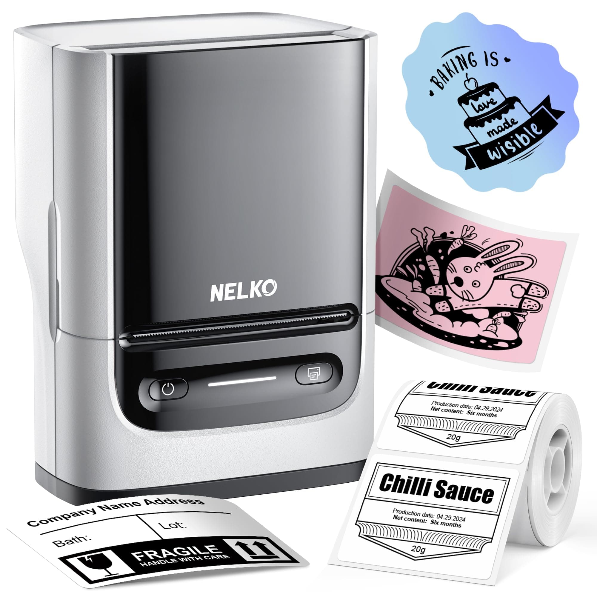 Nelko Label Maker Machine with Tape, PM220 Bluethooth Label Printer, 2 Inch Portable Thermal Printer for Small Business, Address, Logo, Clothing, Mailing, Sticker Printer for Phones & PC, White