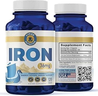 Iron Supplement – 36mg Iron (as Bisglycinate) | High Absorption, Gentle On Stomachs | Vegan, Non-GMO | Supports Energy, Immune Health & Red Blood Cell Formation | 120 Capsules