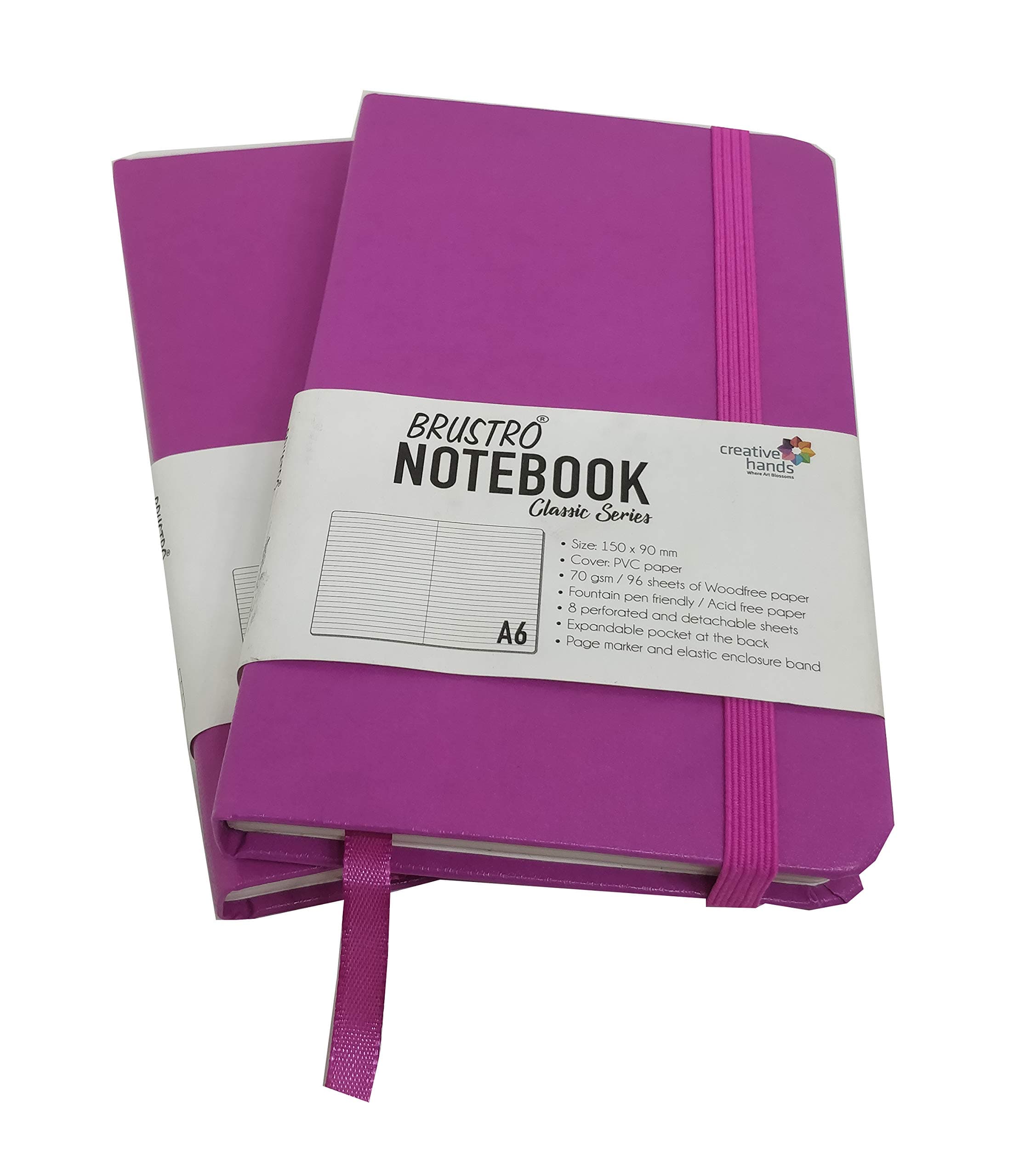 BRUSTRO Classic Series Twin Pack A6, 70gsm paper, 96 sheets, Rose lightweight Notebooks with sturdy hardcover, elastic closure strap, handy pocket, Versatile use for school, office and home