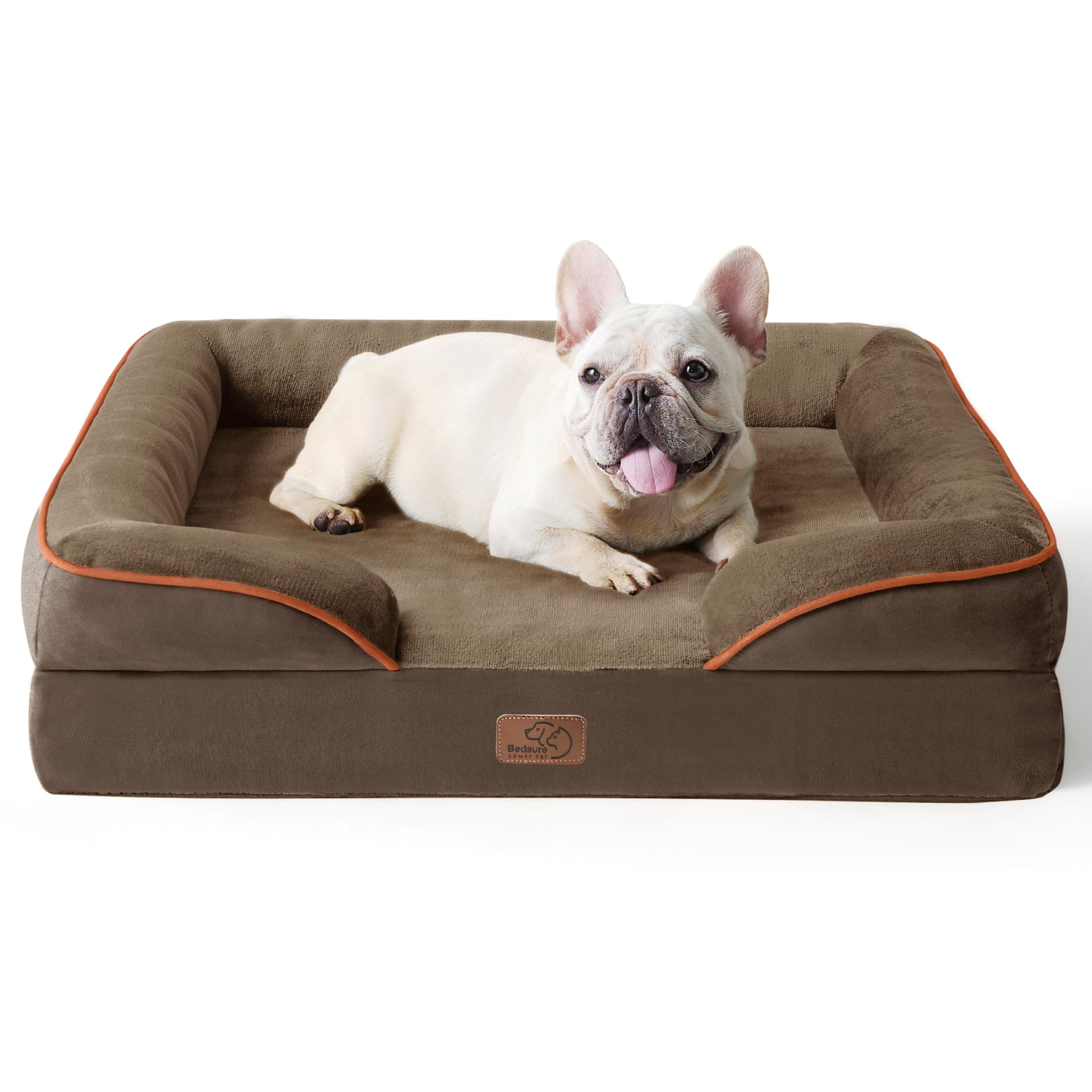 Bedsure Orthopedic Dog Bed Medium Size Dogs - Washable Medium Dog Cat Bed Waterproof, Comfort Pet Couch Sofa with Washable Removable Cover, Pets Bed with Nonskid Bottom, Brown, 28"