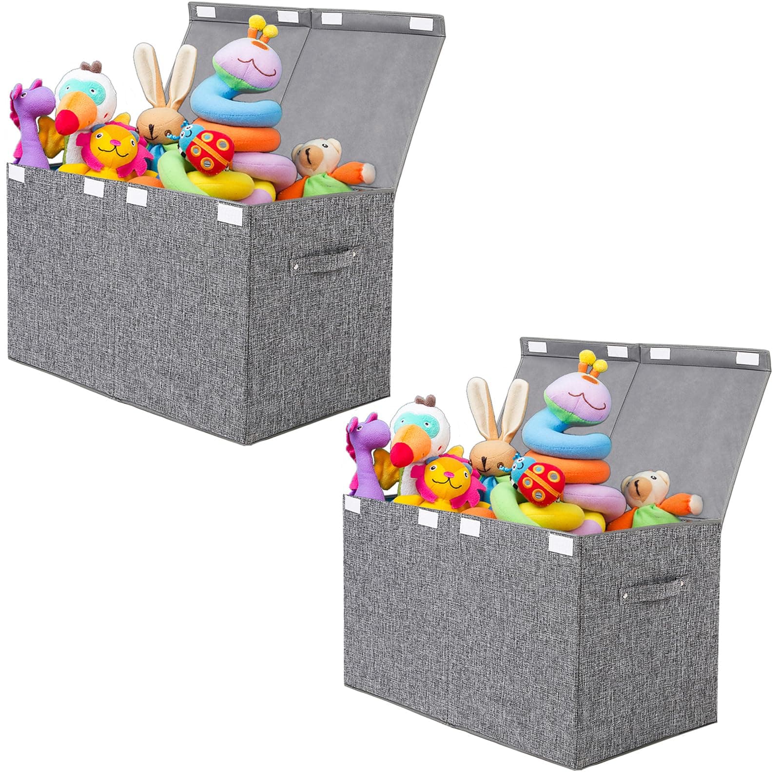 popoly 2 Pack Large Toy Box Chest with Lid, Collapsible Sturdy Toy Storage Organizer Boxes Bins Baskets for Kids, Boys, Girls, Nursery, Playroom, 25"x13" x16" (Linen Gray)
