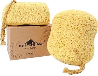 myHomeBody Premium Bath Sponge, Foam Loofah Sponge, Body Sponge for Shower – Large Size, Lots of Lather, Curvy, 2 Pack