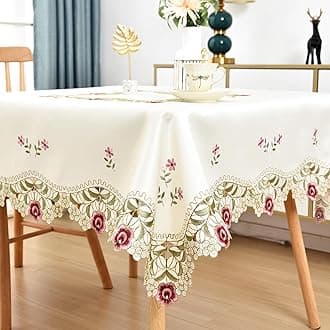 Wolkemer Jacquard Floral Embroidered Square Tablecloth Fabric Vintage Rose Table Cloth Lace Beige Table Cover for Wedding Dinning Party 52 x 52 Inch