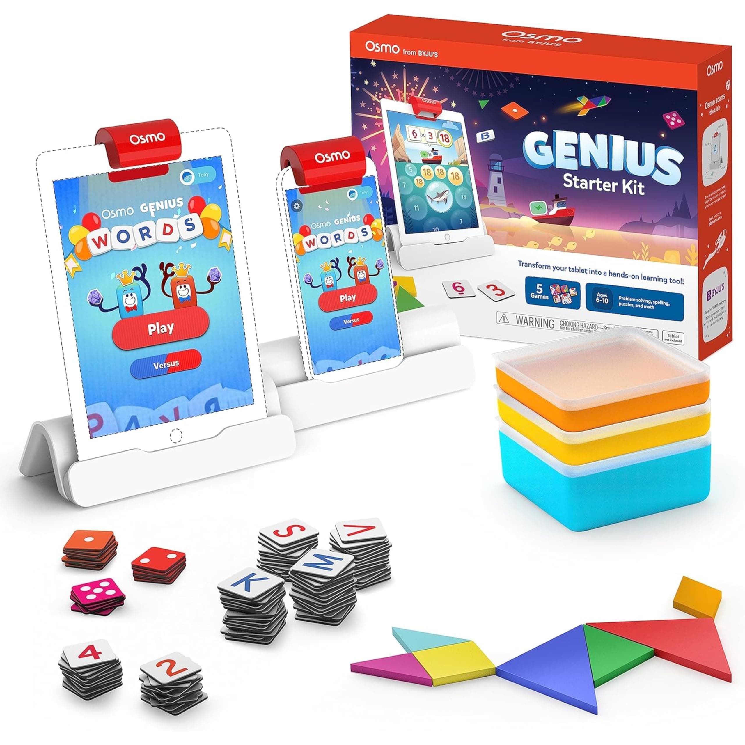 Osmo Genius Starter Kit - 5 Educational Learning Games - Ages 6-10 - Math, Spelling, Creativity & More - STEM Toy (Osmo iPad Base Included)