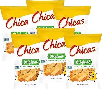 Chicas Original Corn Tortilla Chips, Seasoned with Sea Salt & Hint of Bright Citrus, No Cholesterol or Trans Fat, Gluten Free & Vegan, 8-Ounce Bag (Pack of 6)