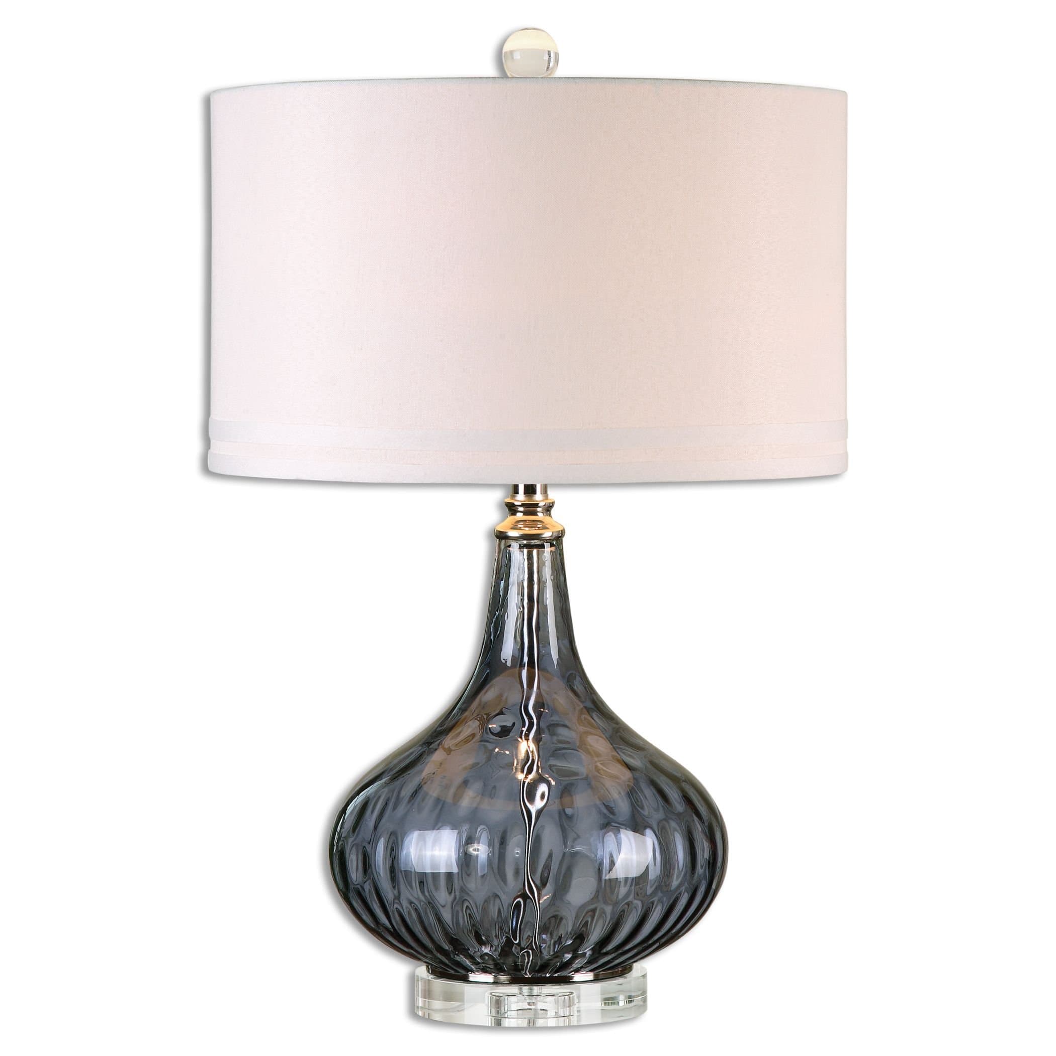 Blackcurrant Water Glass & Nickel Table Lamp Chic
