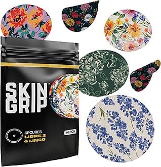 Skin Grip Freestyle Libre 2 Sensor Covers & Lingo CGM – Waterproof and Sweatproof Adhesive for 10-15 Days, Pre-Cut Medical Tape, Continuous Glucose Monitor Patch – 10 Pack, Floral Pack