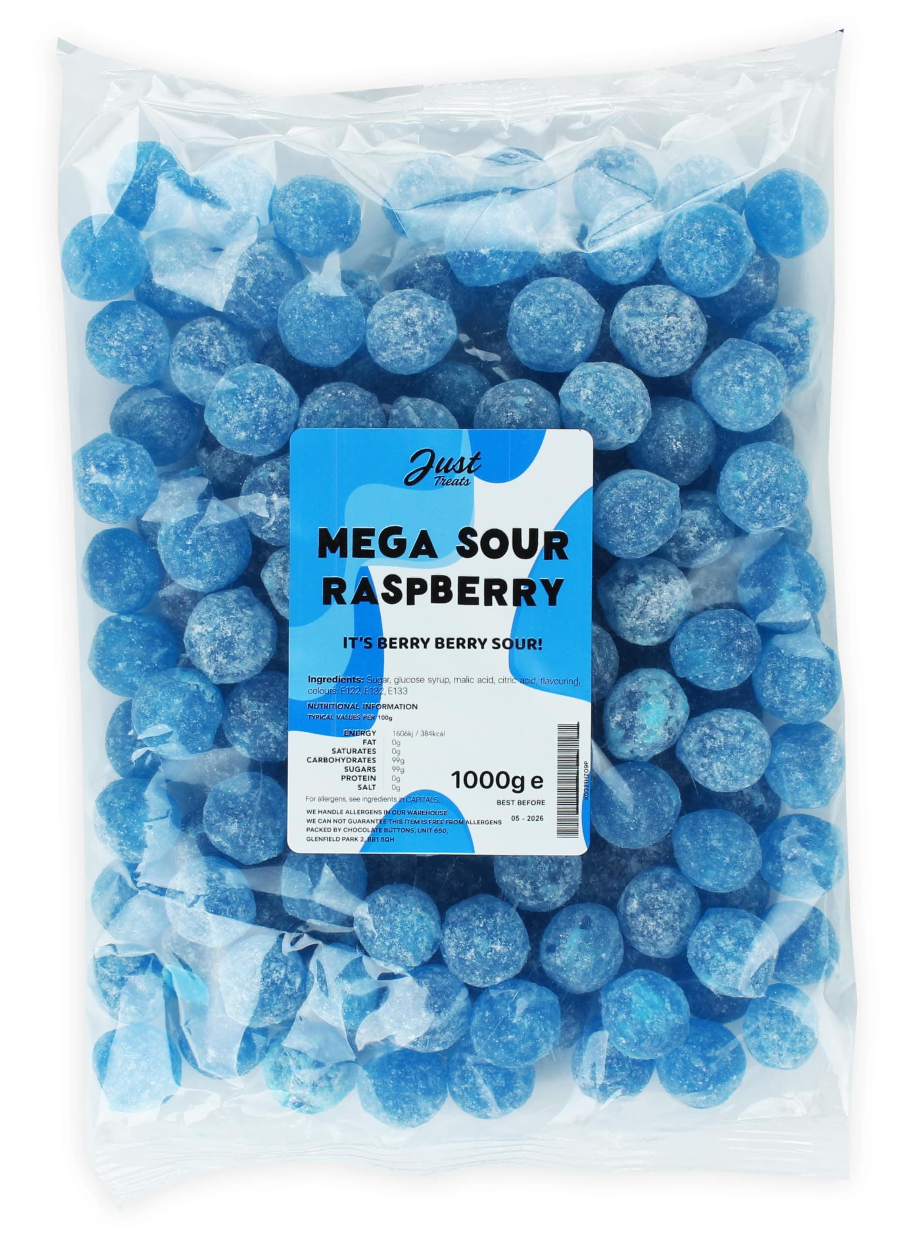 Just Treats Mega Sour Raspberry 1kg Party Bag