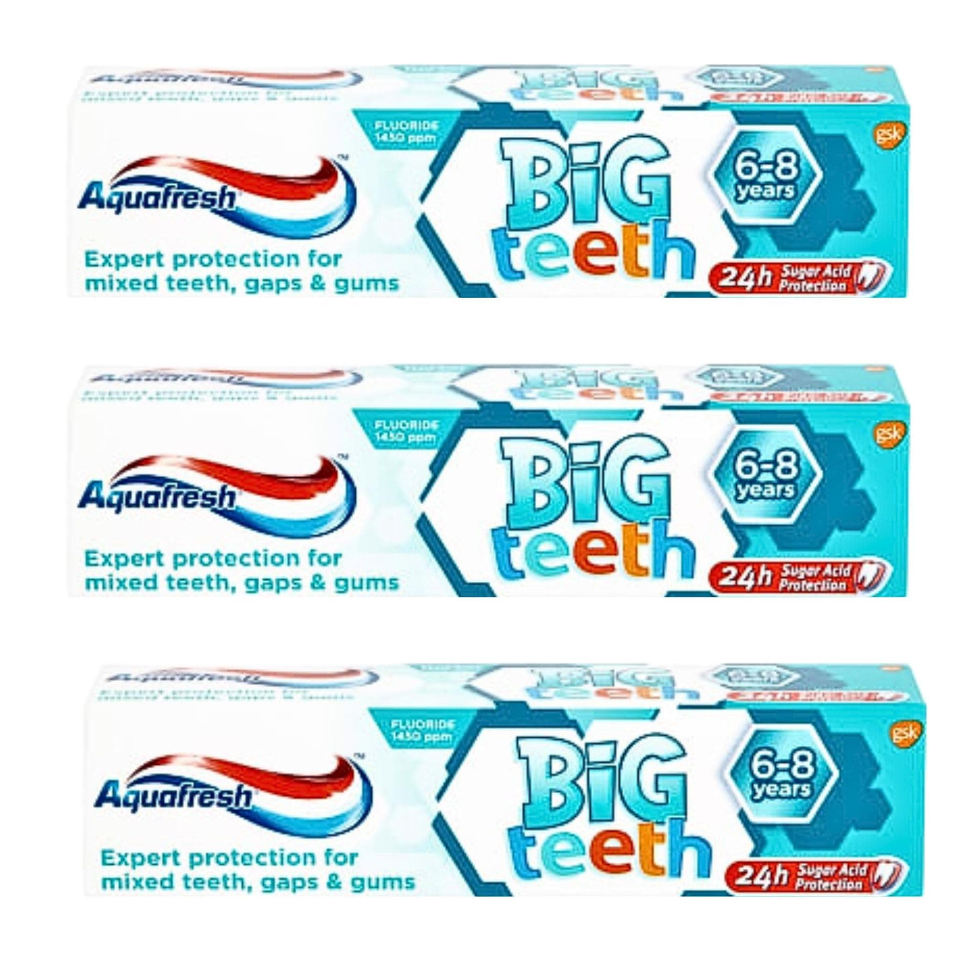 OerichToothpaste for Kids Bundle Consisting of Aquafresh Big Teeth 6-8 Years (3 Pack)