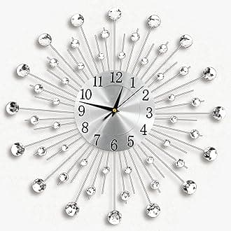 Crystal Diamond Wall Clocks Modern Wall Clock Flower Wall Clock Silent Metal Clock for Living Room Bedroom Home Wall Art Decoration (33cm Silver)