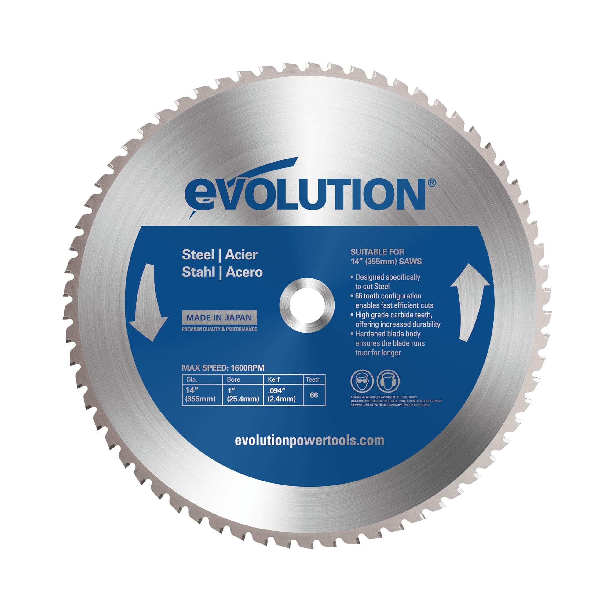 Evolution Power Tools 14Bladest Steel Cutting Saw Blade, 14 Inch X 66 Tooth, Blue