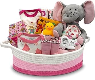 Bundle of Joy Deluxe New Baby Gift Basket | Newborn Baby Girl Gift Set with Baby Essentials | Baby Gift Basket for Expecting Moms | Baby Layette Set | Pink Baby Gift Set | Nikki's Gift Baskets