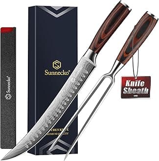 Butcher Knife,Razor Sharp Breaking Knife for Meat Cutting,High Carbon German Steel Carving Knives with Meat Fork