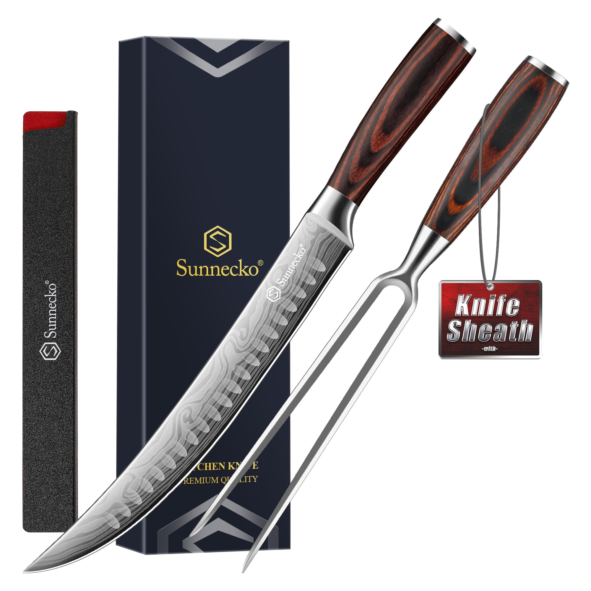 Butcher Knife,Razor Sharp Breaking Knife for Meat Cutting,High Carbon German Steel Carving Knives with Meat Fork
