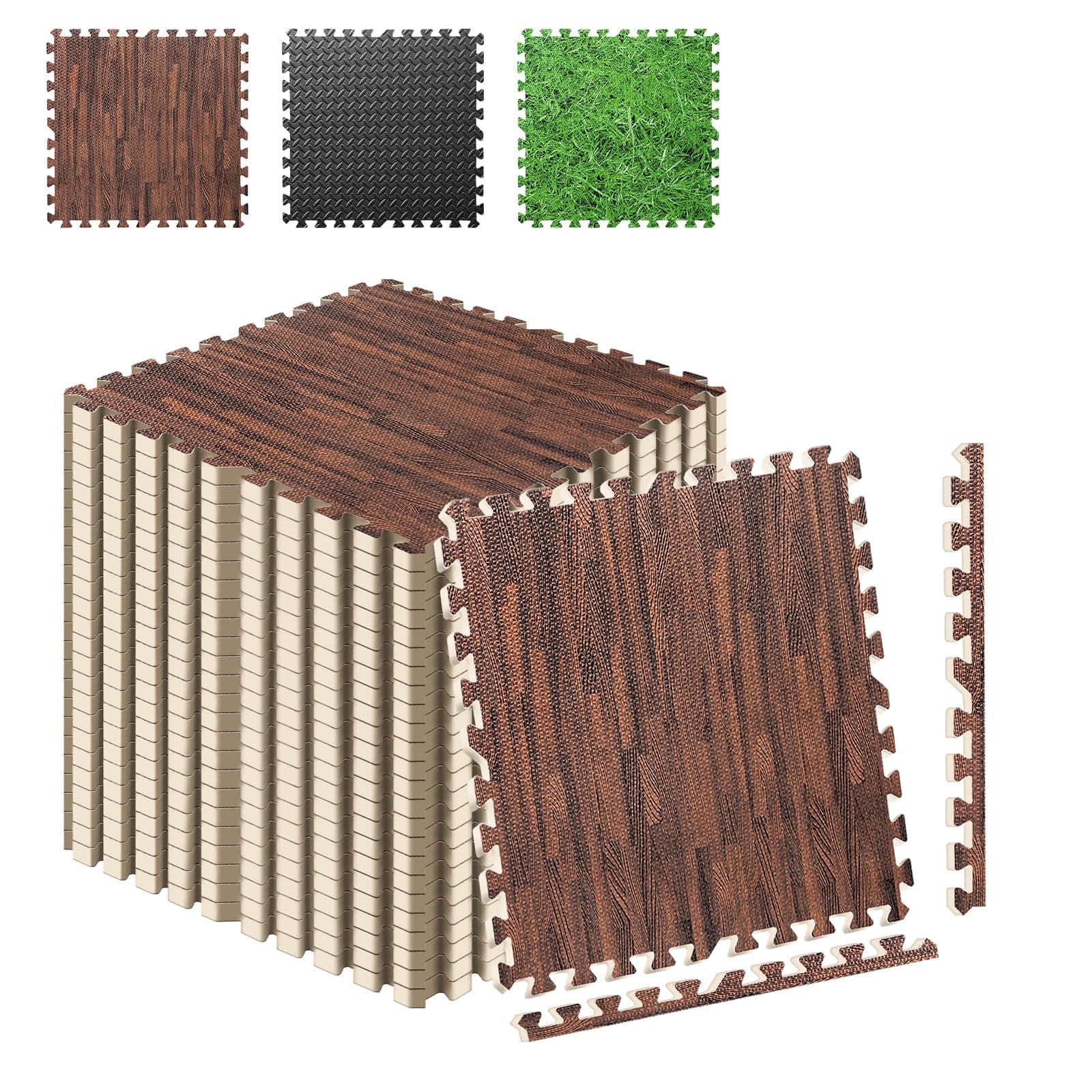 Trafagala 60 x 60cm 12PCS Wood Effect Large Foam Jigsaw Mats Thick Heavy Duty Gym Flooring Interlocking Mats Eva Soft Foam Yoga Mat Floor Tiles Rubber Stable for Gym Home Garage (12PCS)