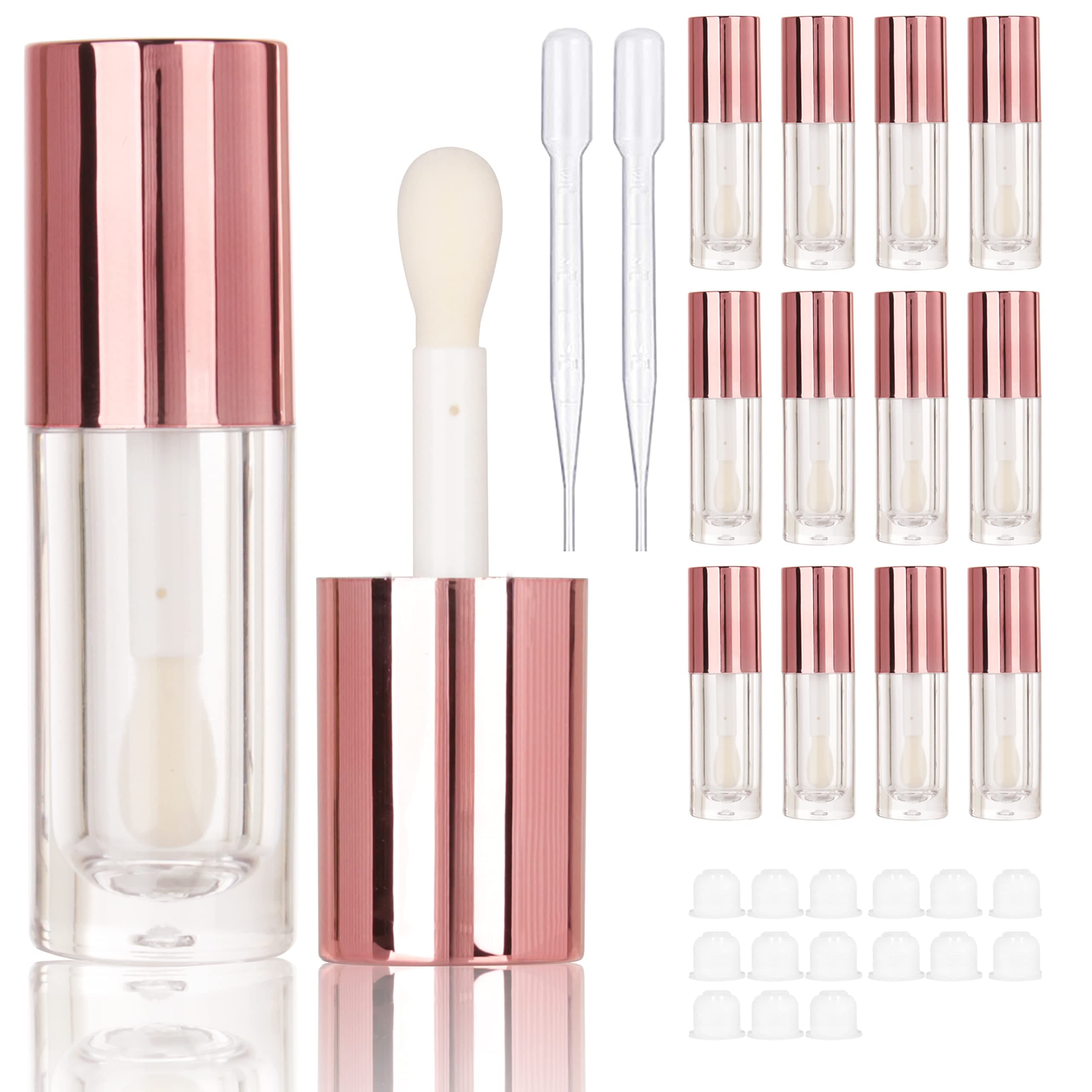 COSIDEA 14pcs Empty Rose Gold 6ml big doe foot wand lip gloss tubes for DIY lipgloss, White round lipgloss containers tube, Rose Gold, 4-4.5 Years 3X-Narrow Little Kid, 20 EU (LG023B)