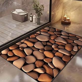 Yellow Weaves Synthetic Rubber 3D Patterned Rectangular Anti Slip Water Soaking Floor Mat, Water Absorbent Non Slip Bath Mat, Quick Dry Mat for Bathroom, Door Mat (Pack of 1) - Brown Stone