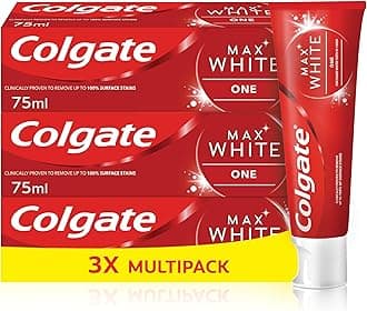 Colgate Max White One Toothpaste 3 X 75ml - Teeth Whitening Toothpaste - Clinically Proven Formula - Removes up to 100% of Surface Stains - Contains Whitening Accelerators - 1 Shade Whiter in 1 Week