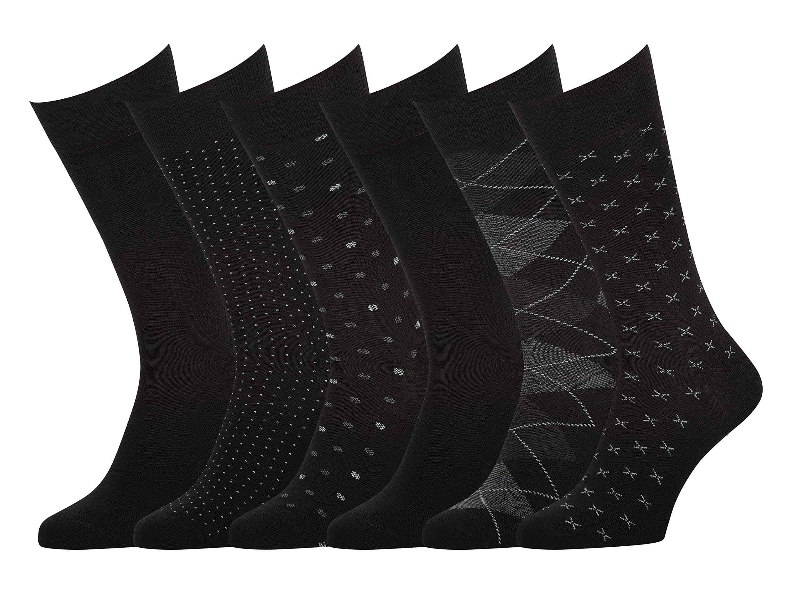 Mens Dress Socks 6 Pair Combed Cotton Classic Patterns No Seam Comfort