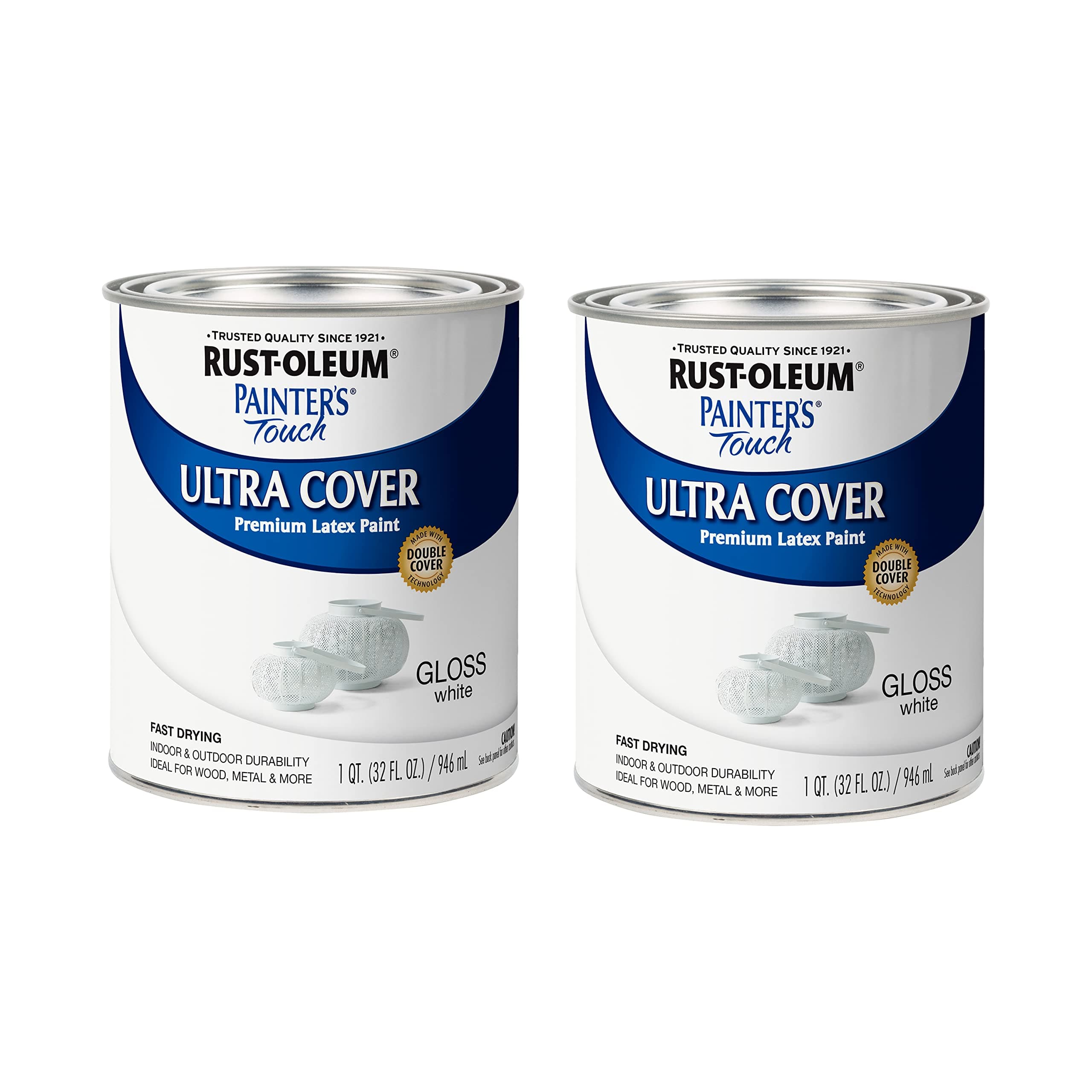Rust-Oleum 1993502-2PK Painter's Touch Latex Paint, Quart, Semi-Gloss White, 2 Pack