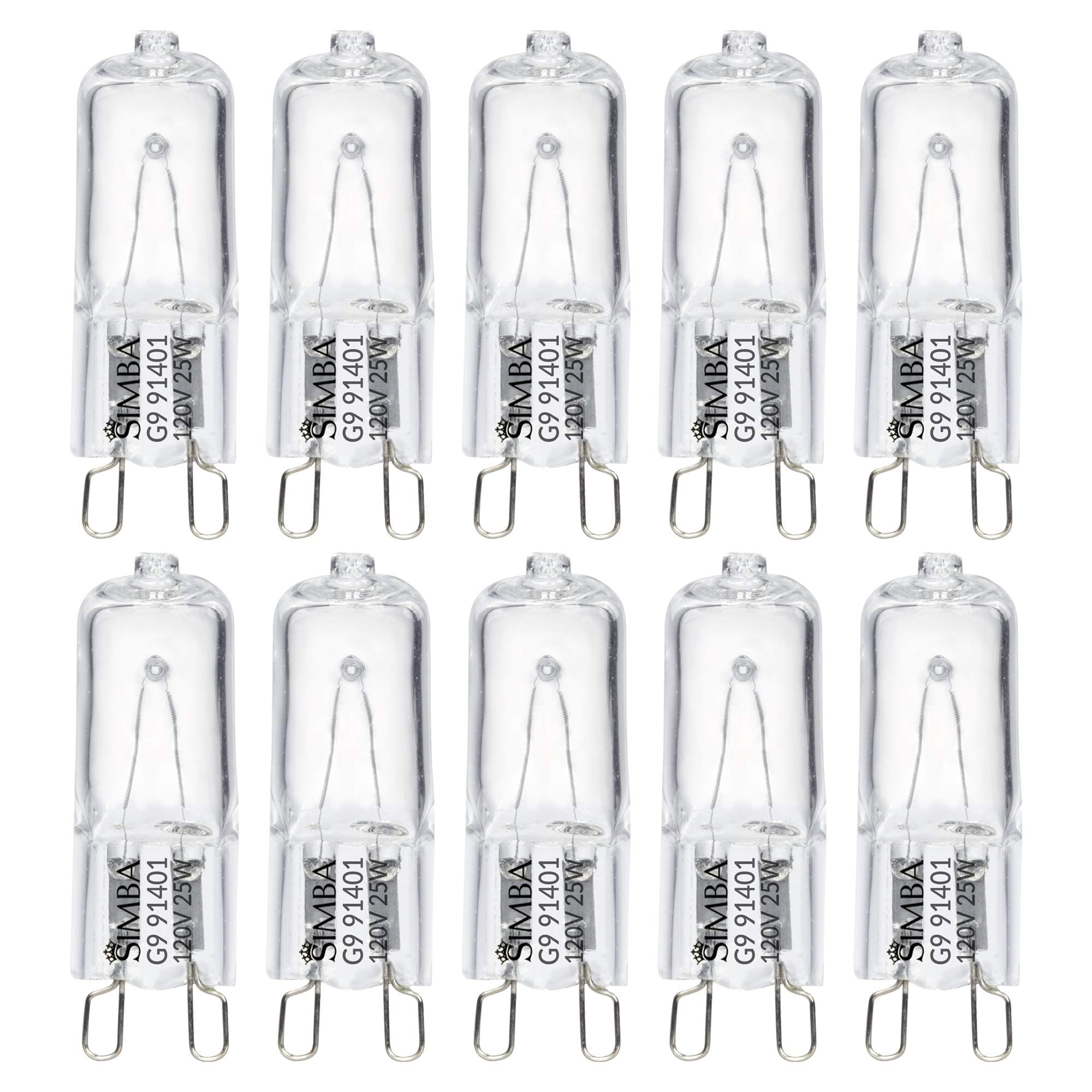 Simba Lighting Halogen Light Bulb G9 T4 25W JCD Bi-Pin (10 Pack) for Chandeliers, Pendants, Cabinet Lights, Landscape Lights, Desk and Floor Lamps, Wall Sconces, 120V Dimmable, 2700K Warm White