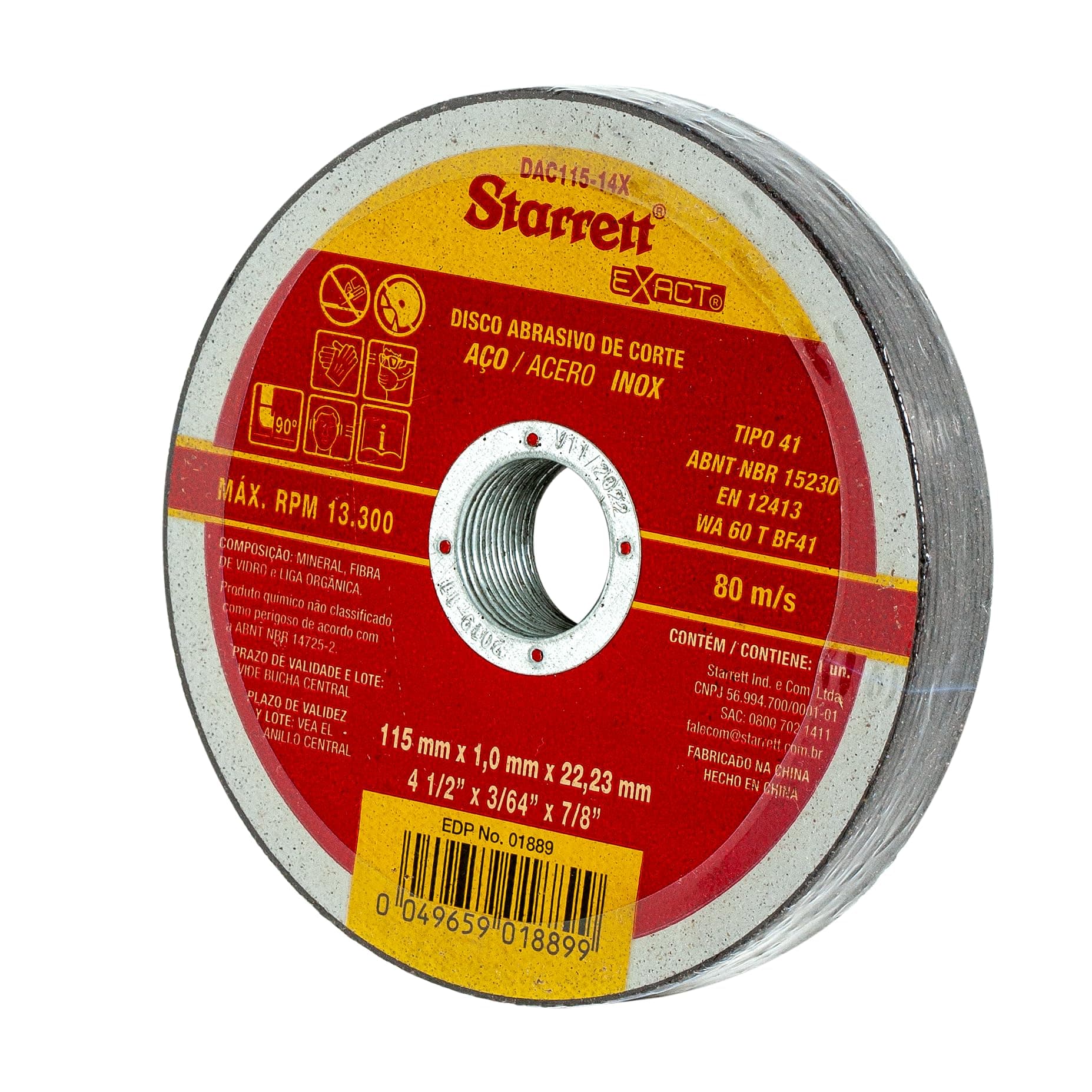 Starrett Angle Grinder Cutting & Slitting Discs - Pack of 12 - For Stainless Steel, Metals & Plastics - 115 x 1mm with 22.23mm Bore - 4.5" Cut-Off Wheel