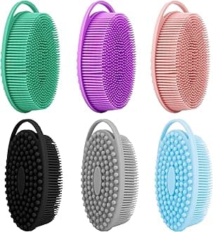 Soft Silicone Body Scrubber 6 PCS Silicone Body Shower, Silicone Loofah 2 in 4 Bath and Shampoo Brush, Body Scrubber Shower Cleaning Exfoliating Use for Sensitive Skin, Lather Well