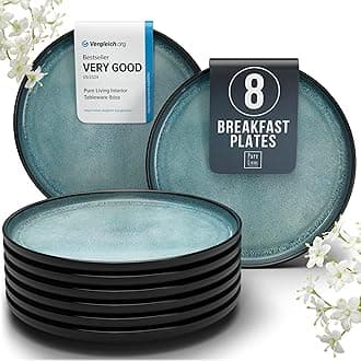 Stoneware Small Dinner Plates Set of 8, 7.5" Dark Petrol Blue Ceramic, Stylish & Durable, Dishwasher & Microwave Safe