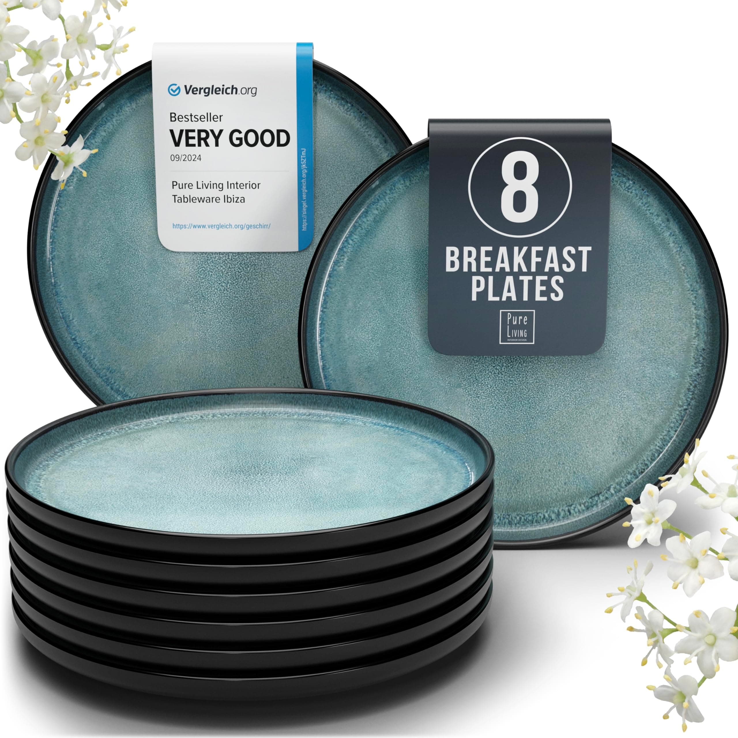 Stoneware Small Dinner Plates Set of 8, 7.5" Dark Petrol Blue Ceramic, Stylish & Durable, Dishwasher & Microwave Safe