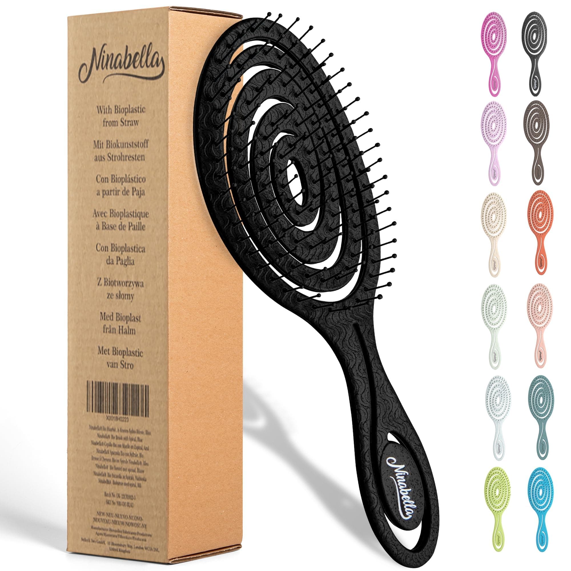 Ninabella Organic Detangling Hair Brush - Does Not Pull on Hair - Straight, Curly & Wet Hair - Unique Spiral Design for Women, Men & Children