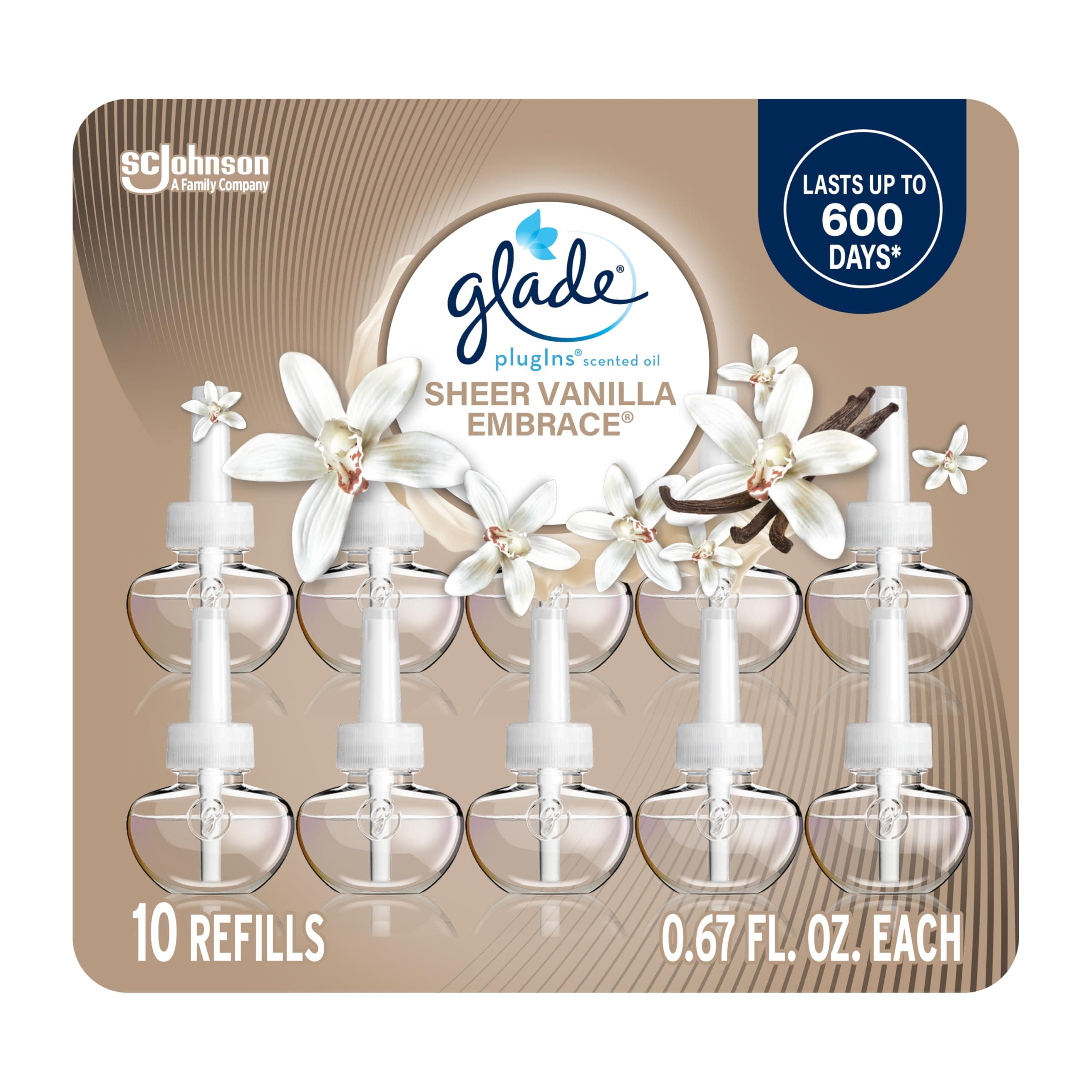 PlugIns Refills Air Freshener, Scented and Essential Oils for Home and Bathroom, Sheer Vanilla Embrace, 6.7 Fl Oz, 10 Count