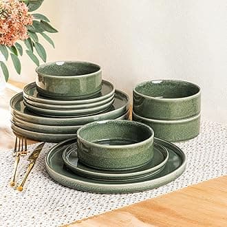 AmorArc Ceramic Dinnerware Sets, Handmade Reactive Glaze Stoneware Plates and Bowls Sets,Highly Chip and Crack Resistant | Dishwasher & Microwave Safe Dishes Set, Service for 4 (12pc)