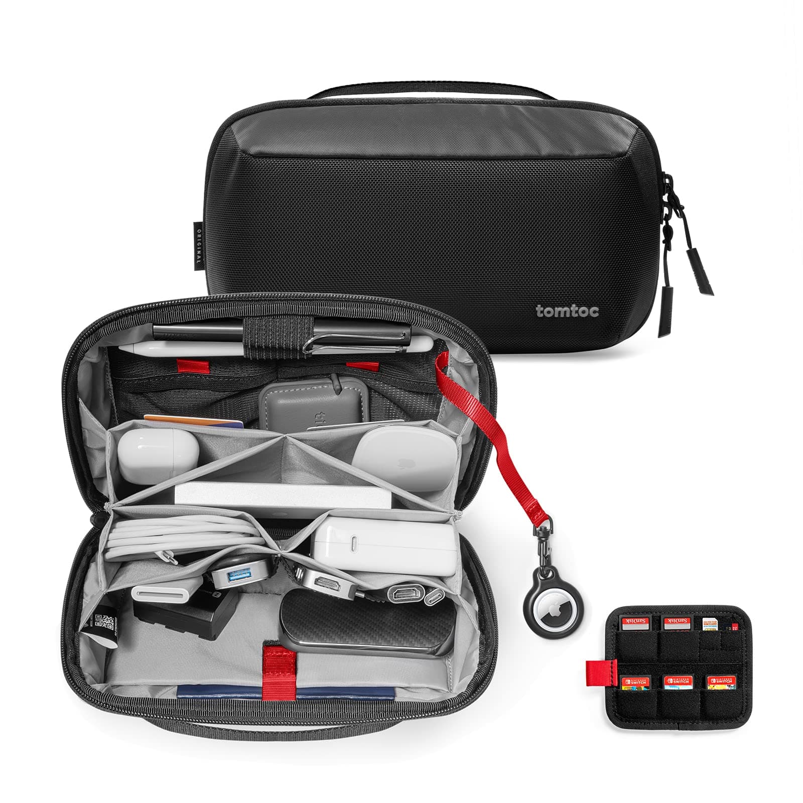 Electronic Organizer Accessory Pouch for MacBook Charger, Cables, Power Bank, Hard Drive, Cords, Water-resistant Storage Bag with Removable Card Slots for USB Adapter, Memory Card, Black