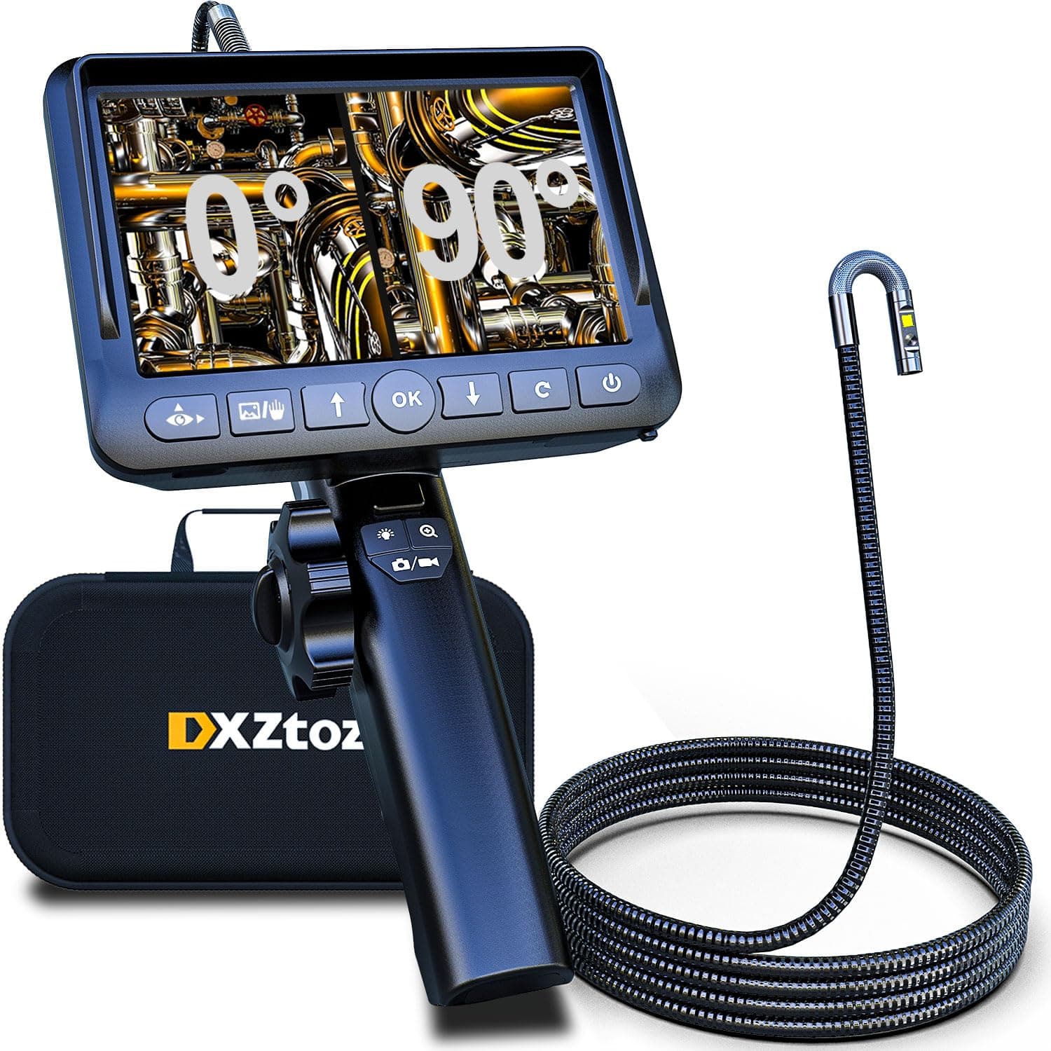 DXZtoz Dual-Lens Articulating Borescope with Light, 5'' Screen Engine Endoscope Inspection Camera with 0.33in Articulated Snake Camera, 1080P Videoscope for Automotive Home Mechanics-5FT