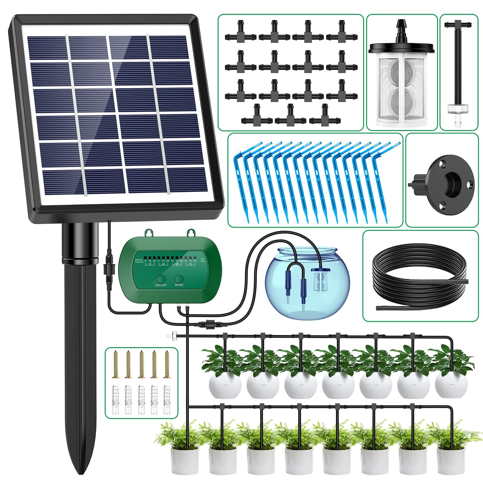 Solar Irrigation System for Garden Watering System, 2023 Latest Drip Irrigation Kit for Potted Plants, Supported Automatic Watering System for The Balcony, The Plant Bed and The Green House