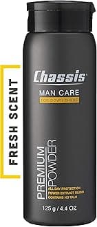 Chassis Premium Body Powder for Men, Whole Body Deodorant, Odor-Absorbent, Talc-Free Anti-Chafing Powder for Groin & Sensitive Skin, Friction Defense & Odor Control, Original Fresh Scent