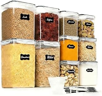 Vtopmart 10 PCS Flour and Sugar Storage Container with Lids (6.5L*2+5.2L*2+2.5L*6), Large Airtight Food Storage Container for Kitchen, Pantry Organization, BPA Free, Black
