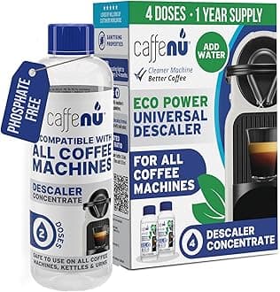 Universal Coffee Machine Descaling Solution. Coffee Machine Descaler Liquid 4 Uses. Descaler Kit. Part of your Barista Accessories Set. Compatible with Nespresso, Phillips, Lavazza, Verismo and More!