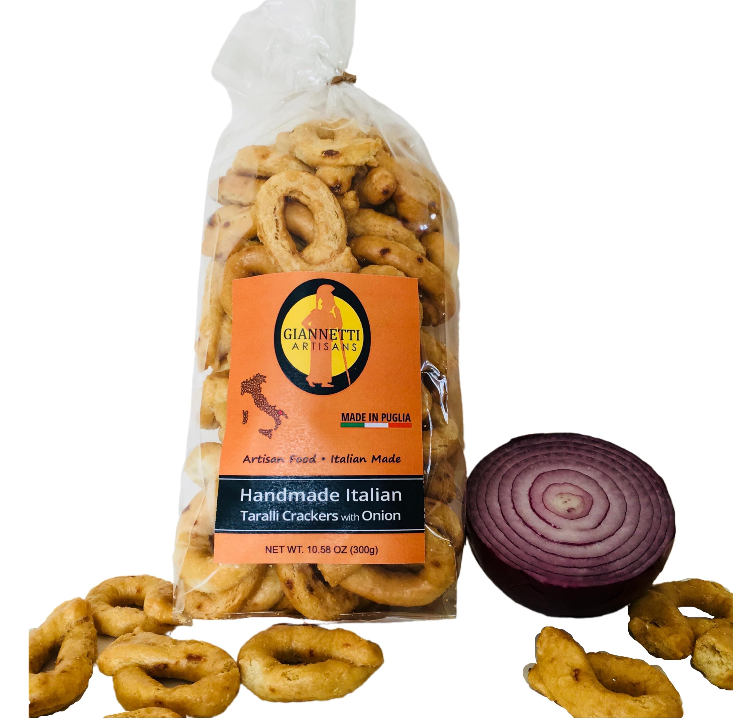 Handmade Onion Taralli Crackers - Imported from Italy - 10.58 oz bag (Single)