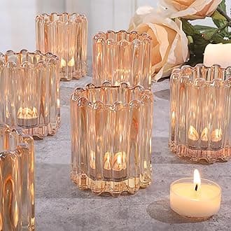 6pcs Votive Candle Holder, Gold Glass Large Candle Holders, Tealight Candle Holder for Fall Wedding Centerpieces Dinner Party Table Decor