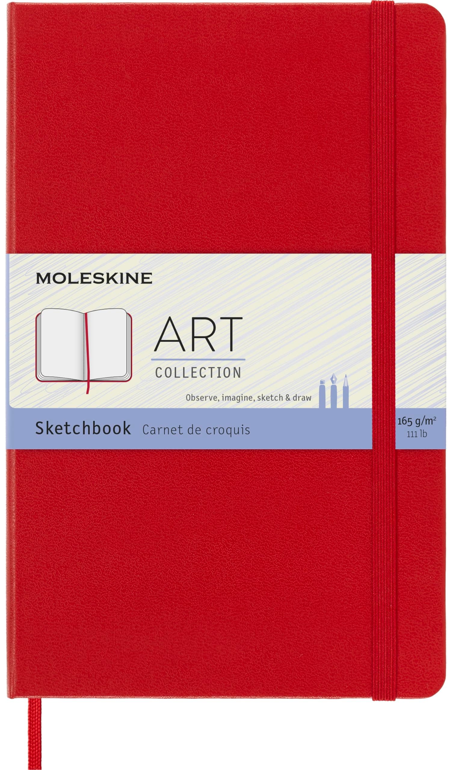 Art Sketchbook, Hard Cover, Large (5" x 8.25") Plain/Blank, Scarlet Red, 104 Pages