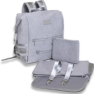 BUNSO Neoprene Diaper Bag Backpack, Water-resistant, Travel Baby Bag With Changing Pad, Stroller Straps, Wet Bag and Pouch (Gray)