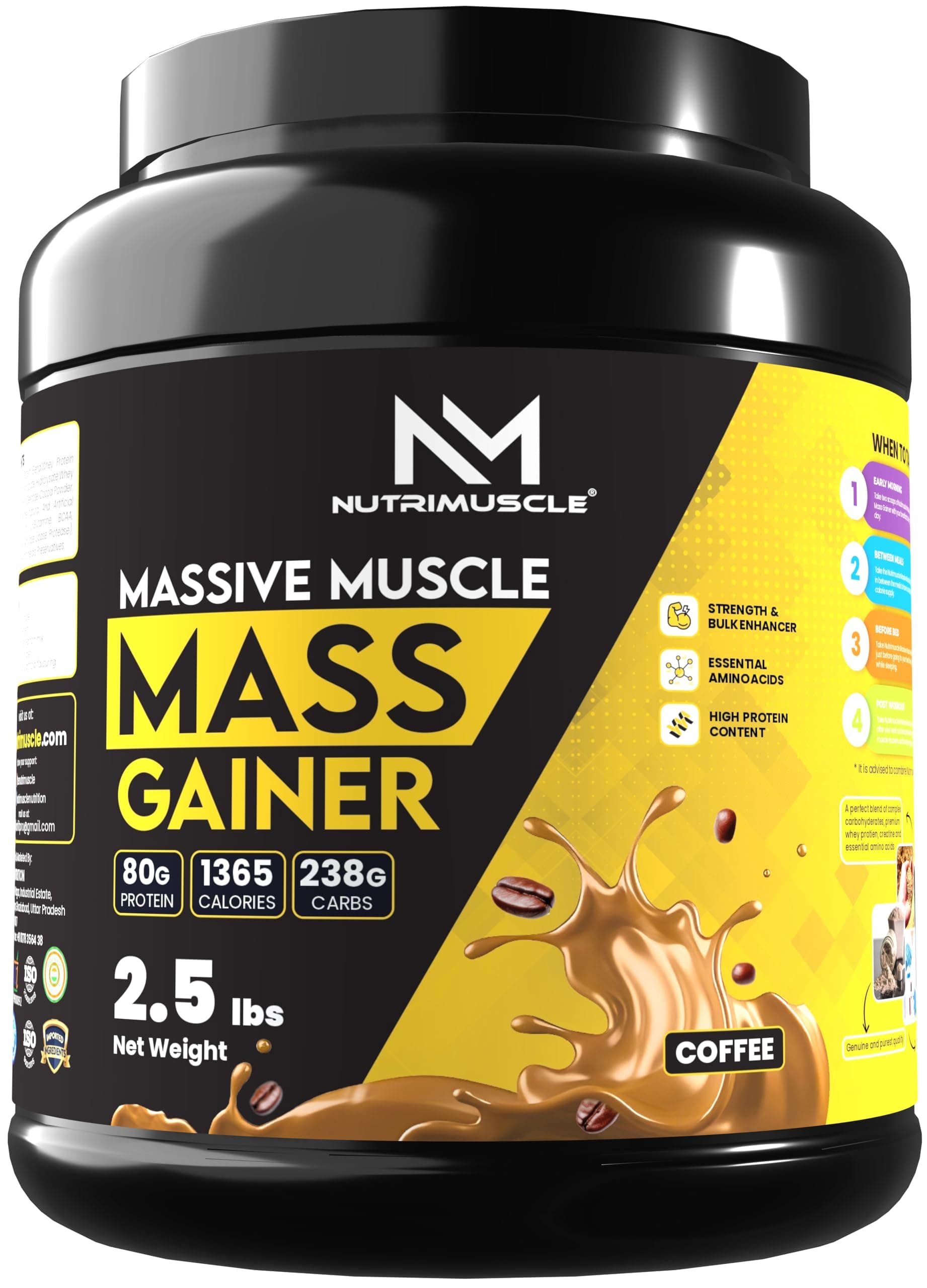 NUTRIMUSCLE MASSIVE MUSCLE MASS GAINER - 2.5 LBS - 1.134 KGS - CHOCO LATTE FLAVOUR - FOR MUSCLE AND MASS GAIN - MADE IN INDIA